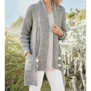 Soft Surroundings Women's XS Gray Townsend Cotton Chunky Knit‎ Cardigan 2BY39